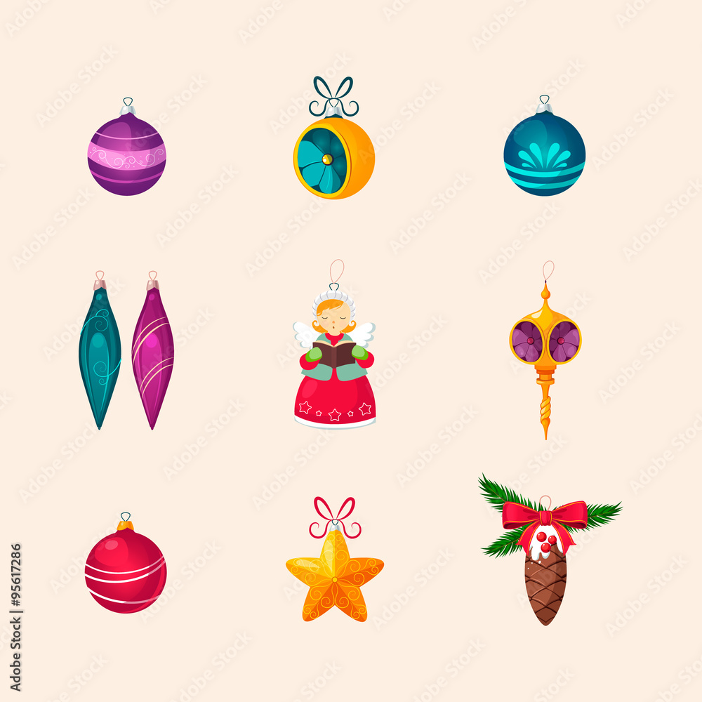 Christmas Tree Decorations. Vector Icon Set Christmas Tree Decorations. Vector Icon Set