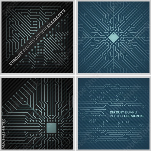 Circuit board backdrop vector elements / abstract decorations black and blue