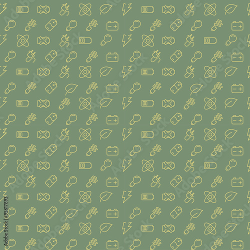 Vector seamless pattern with electricity and energy economy objects