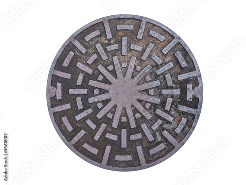 Metal drain lid on isolated background (and abstract metalic circle art design)