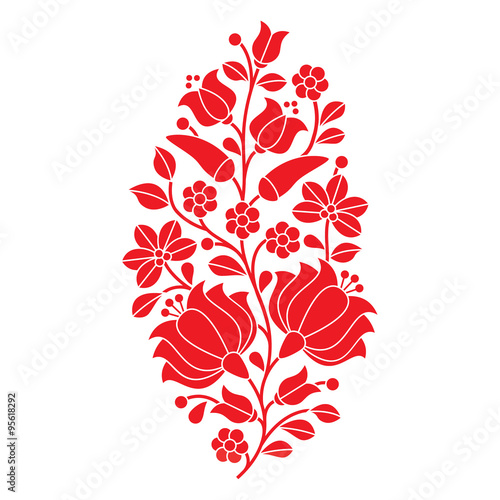 Hungarian red folk pattern - Kalocsai embroidery with flowers and paprika  photo