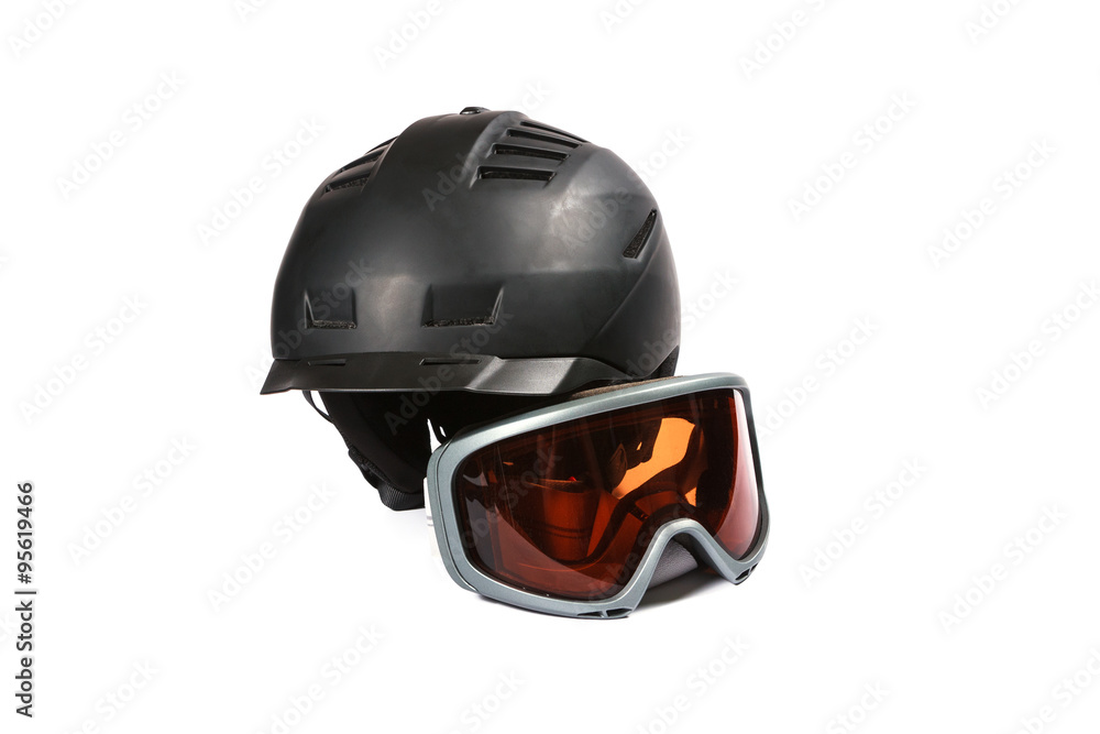 Fototapeta premium Black ski and snowboard helmet and glasses
