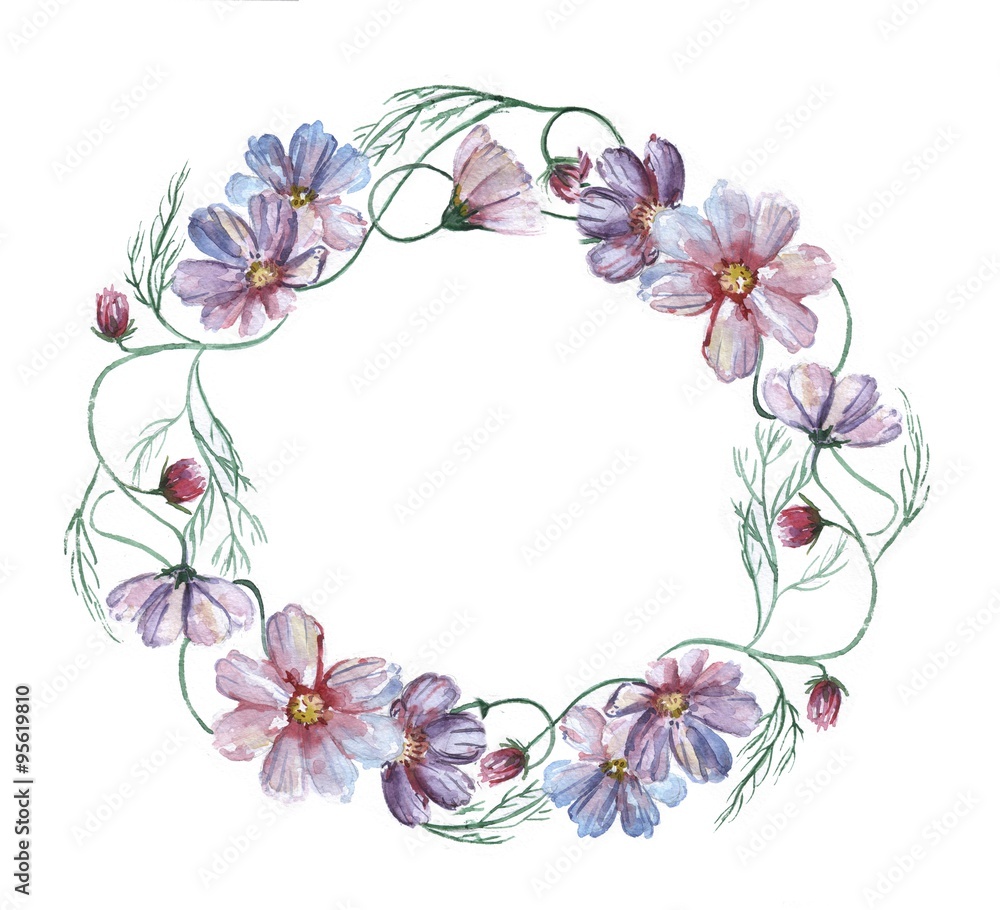 hand drawn watercolor floral wreath