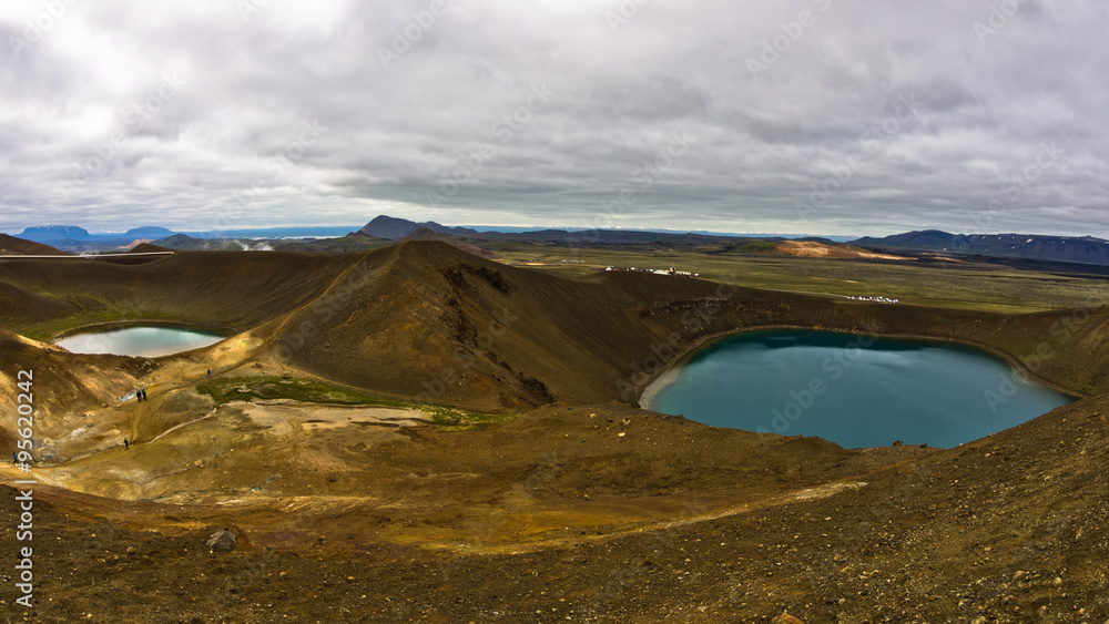 Volcano crater Viti with lake inside at Krafla volcanic area