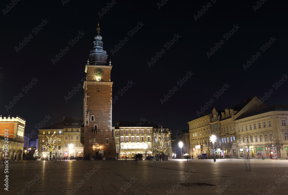 The Main Market Square in Krakow in the night, Poland