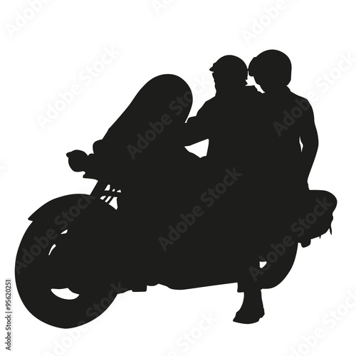 Couple on motorcycle. Vector silhouette