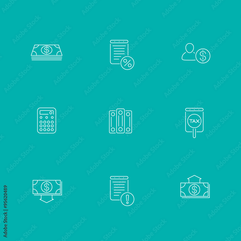 Fototapeta premium Bookkeeping, finance, income line icons, isolated set, vector illustration