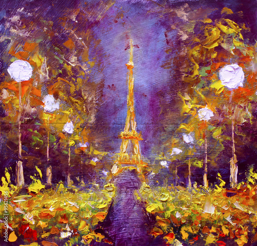 Oil painting - Eiffel Tower in night France by Rybakow #95621456