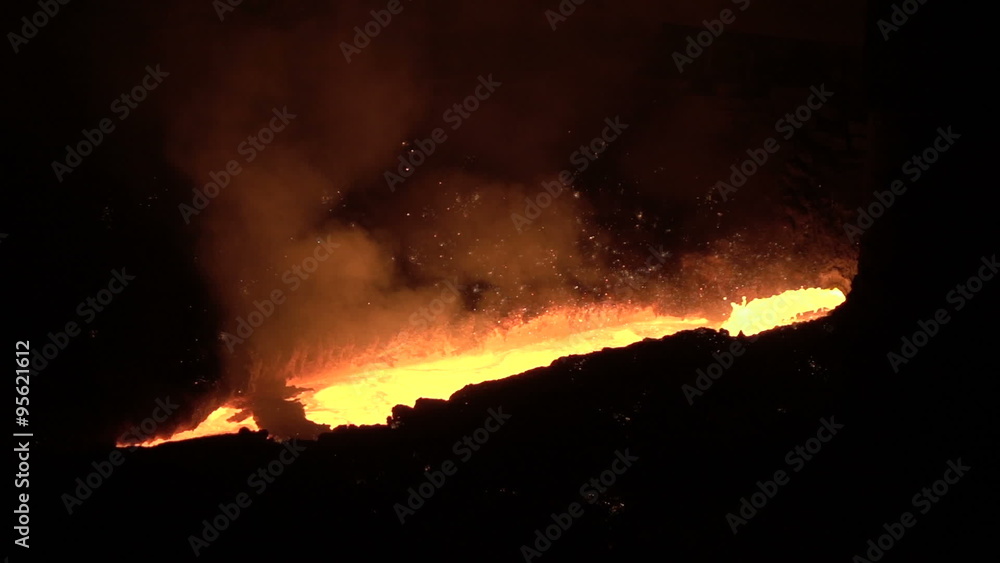 molten pig iron from a blast furnace follows slow motion closeup 3 molten pig iron from a blast furnace follows slow motion closeup 3