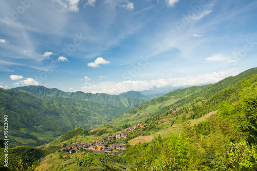 Landscape photo of rice terraces and village in china