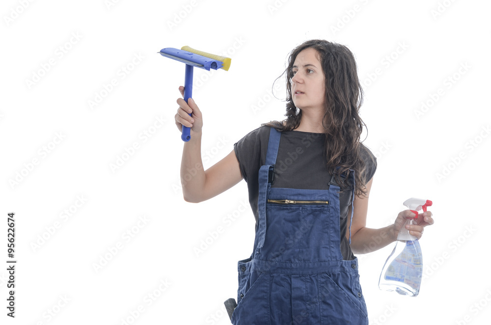 Worker woman cleaning of glasses. Worker woman cleaning of glasses.