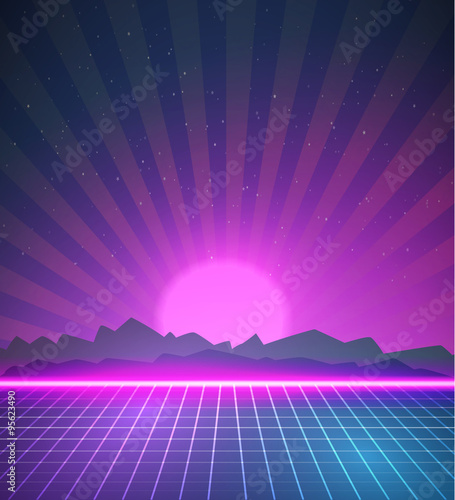 1980 Neon Poster Retro Disco 80s Background made in Tron style w