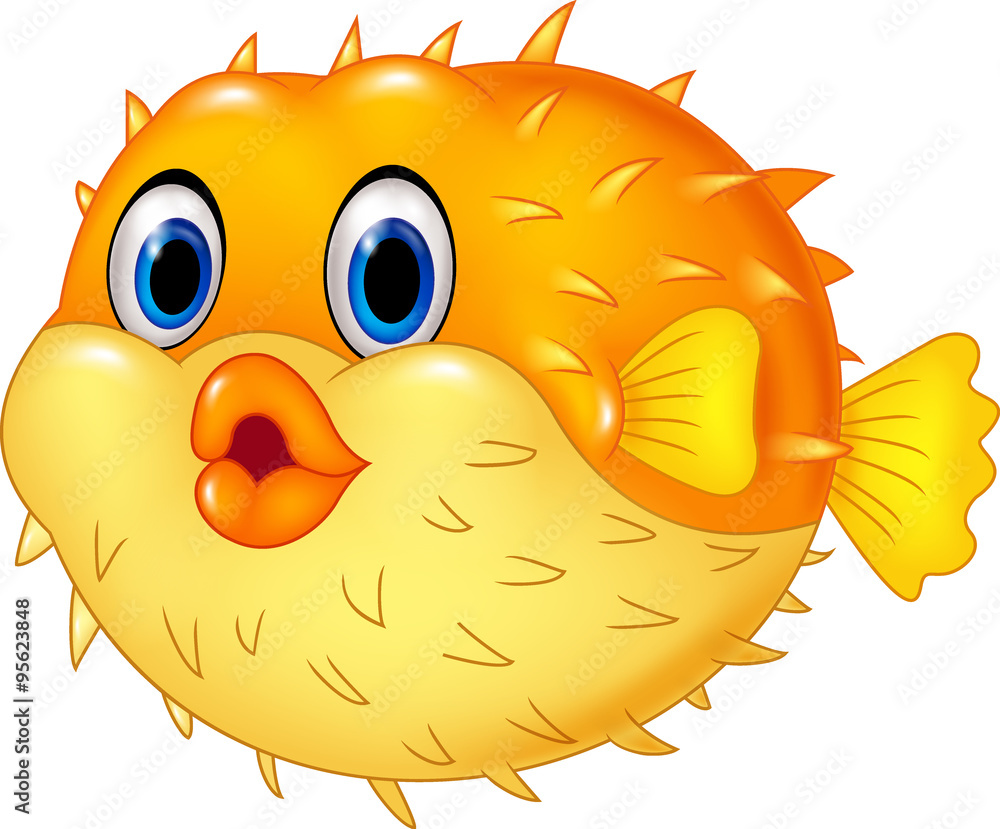 Cartoon puffer fish isolated on white background