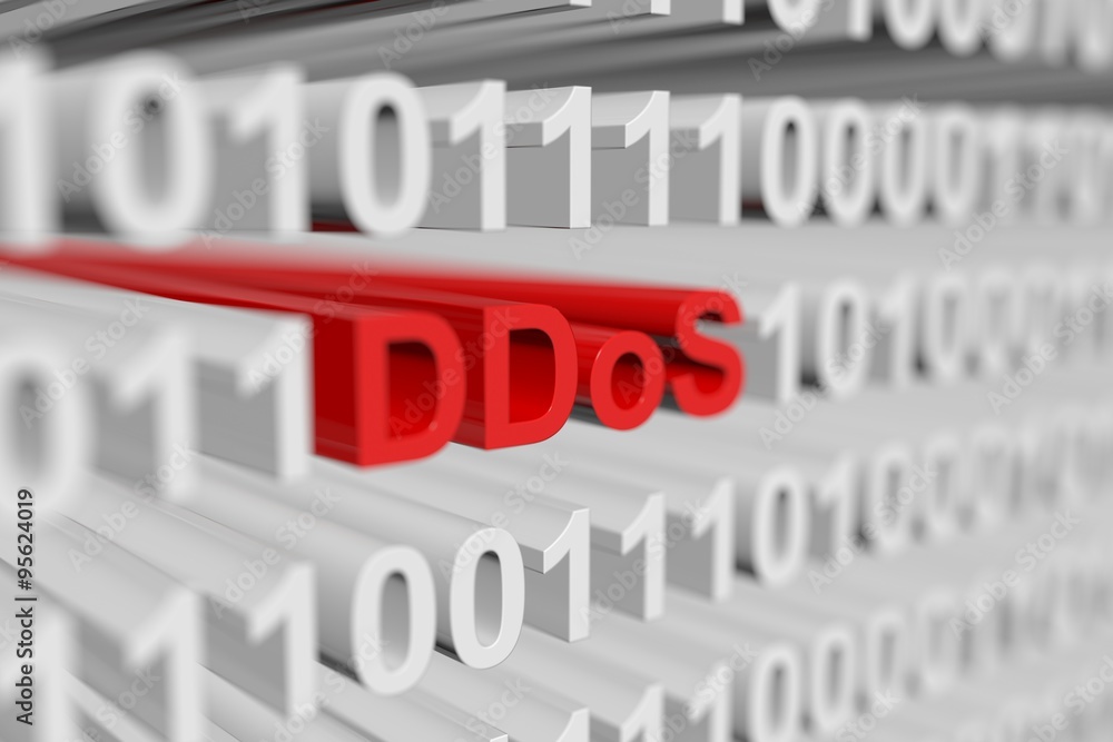 ddos presents in the form of a binary code with blurred background