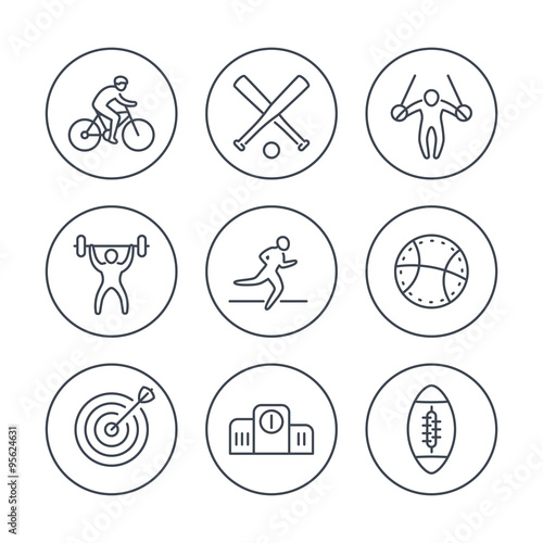 different kind of sports, line icons in circles, vector illustration