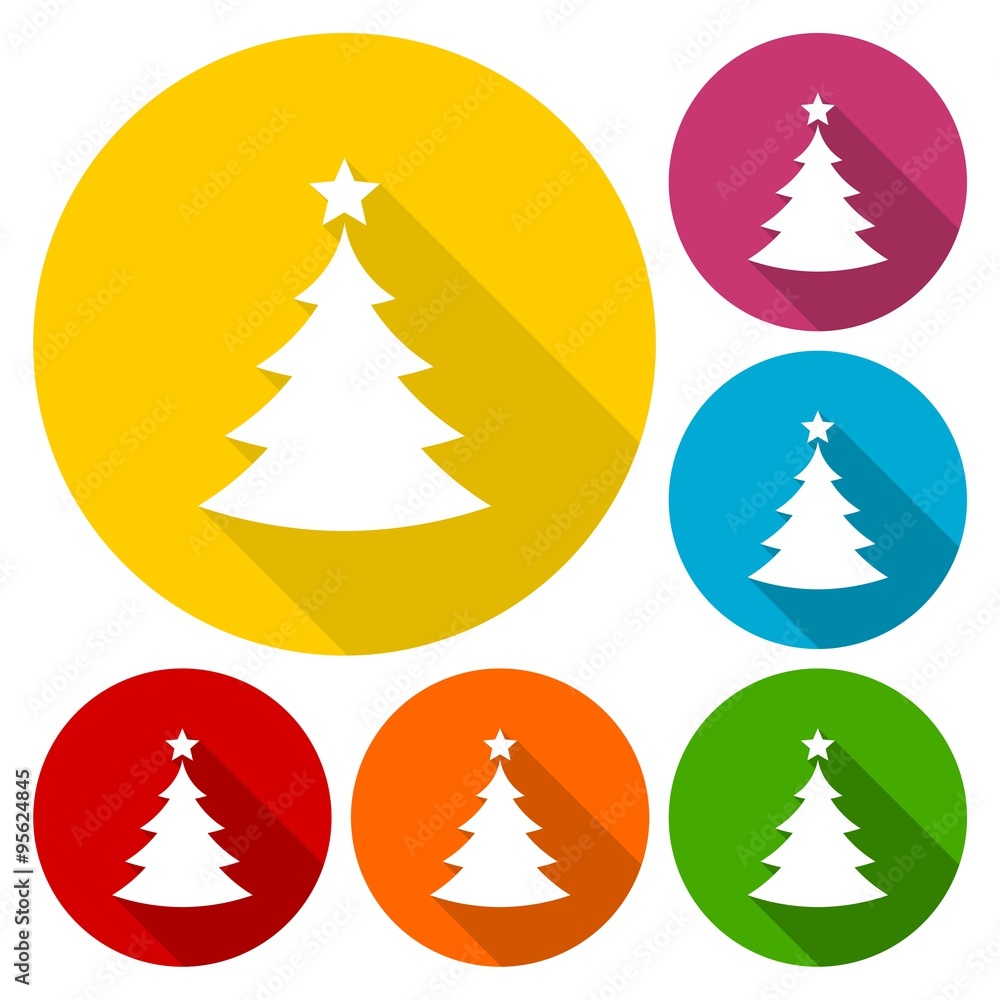 Vector Christmas tree icons set with long shadow Vector Christmas tree icons set with long shadow