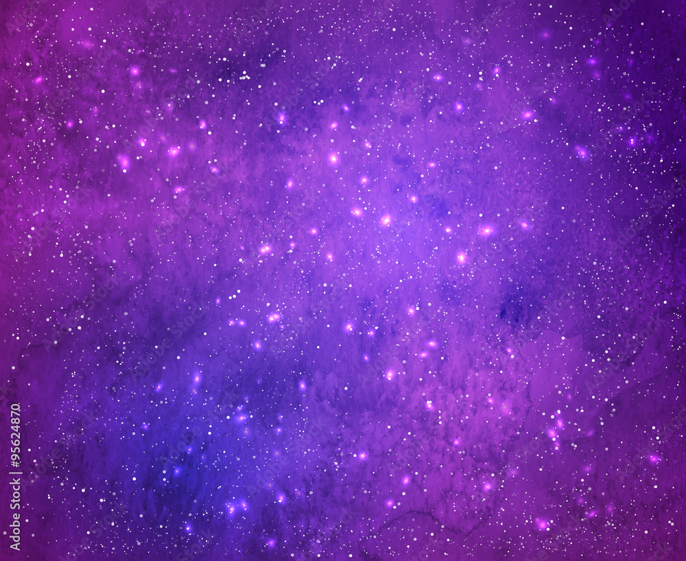 Violet background with light sparkles.