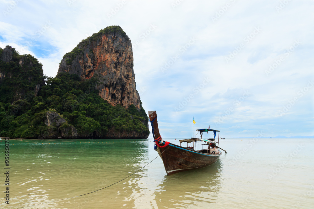 Traditional thai boats at the Railay beach of Krabi,  Thailand