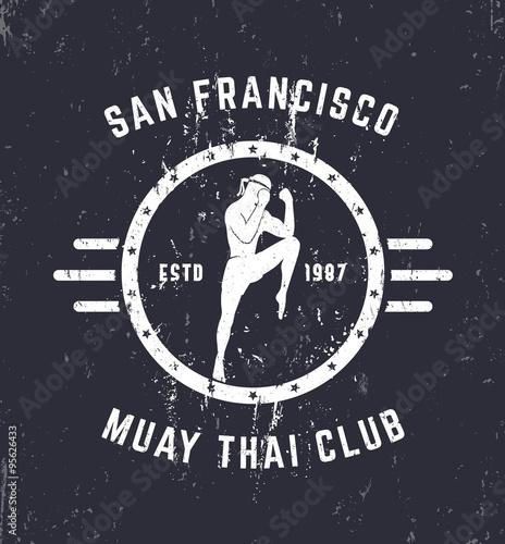 Muay thai club Vintage grunge emblem, logo, sign, vector illustration