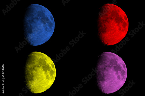 Close up of multicolored moon on dark night sky 