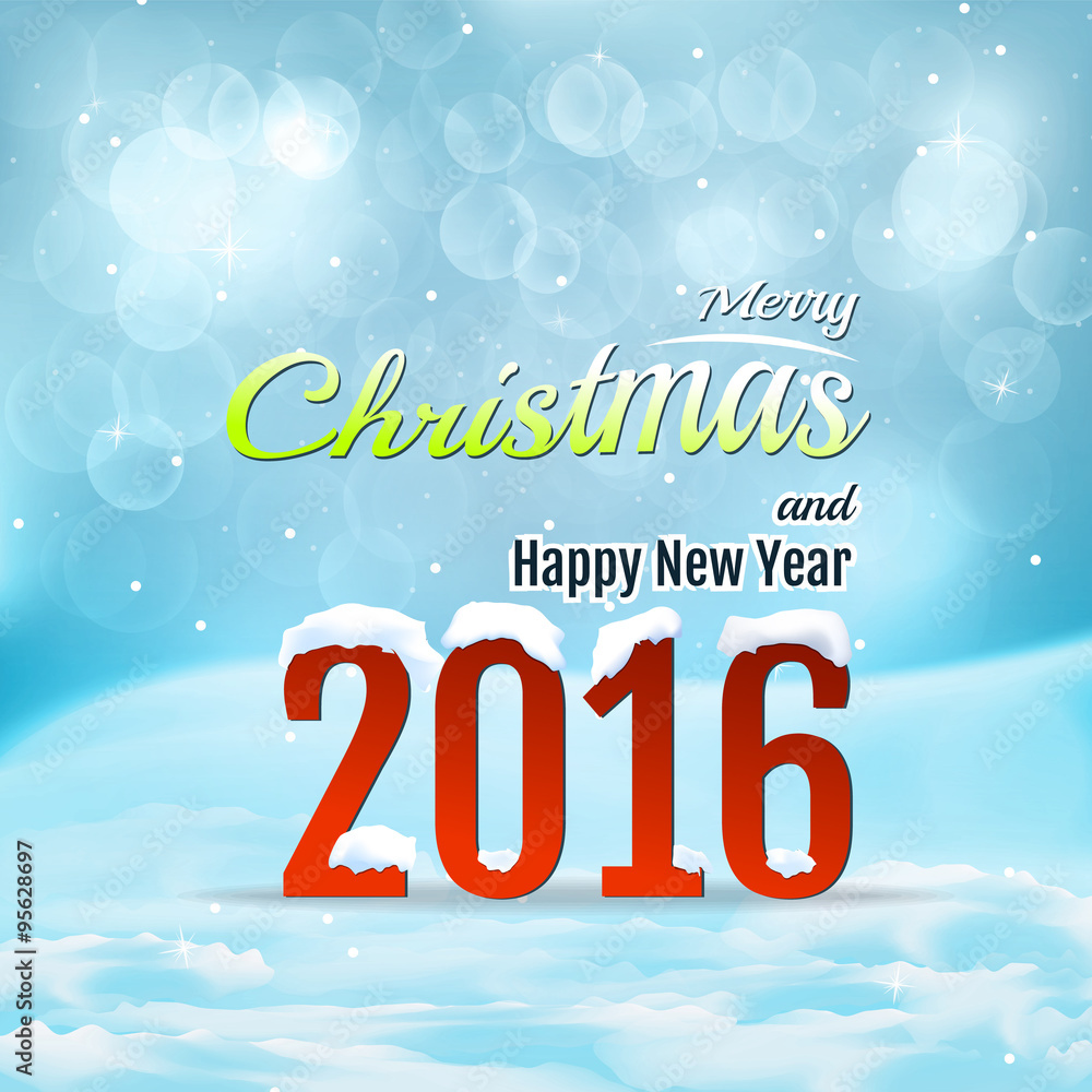 Winter light blue background with text. Falling snow on text mer Winter light blue background with text. Falling snow on text mer