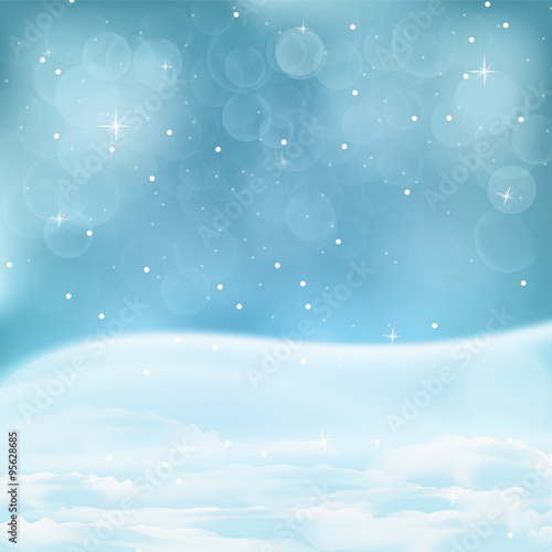 Winter light blue background. Falling snow. Blurred vector backg