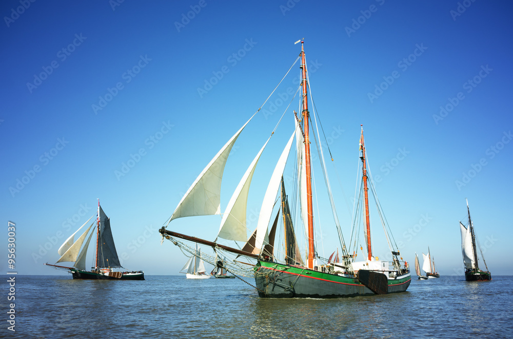Fleet of traditional sailing ships
