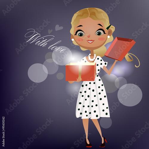 cute blonde with present box