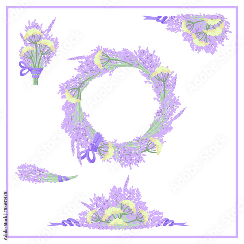 Fototapeta Naklejka Na Ścianę i Meble -  Hand-drawn Graphic Floral Set. Lavender.