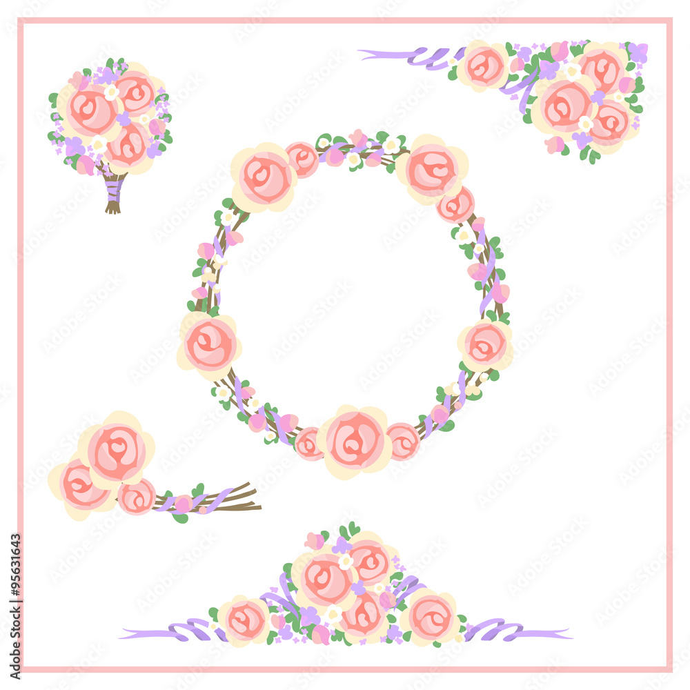 Hand-drawn Graphic Floral Set. Rose and Jasmine. Hand-drawn Graphic Floral Set. Rose and Jasmine.