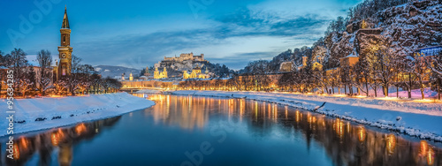 Historic city of Salzburg in winter at dusk, Austria © JFL Photography
