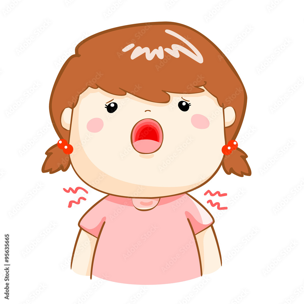 ill girl sore throat cartoon vector