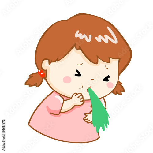 ill girl vomiting cartoon vector