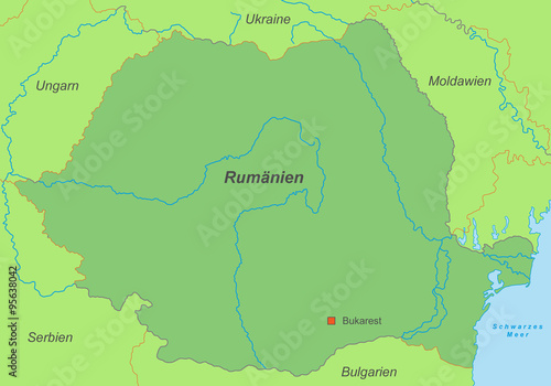 Rumänien in Grün (beschriftet) - Vektor