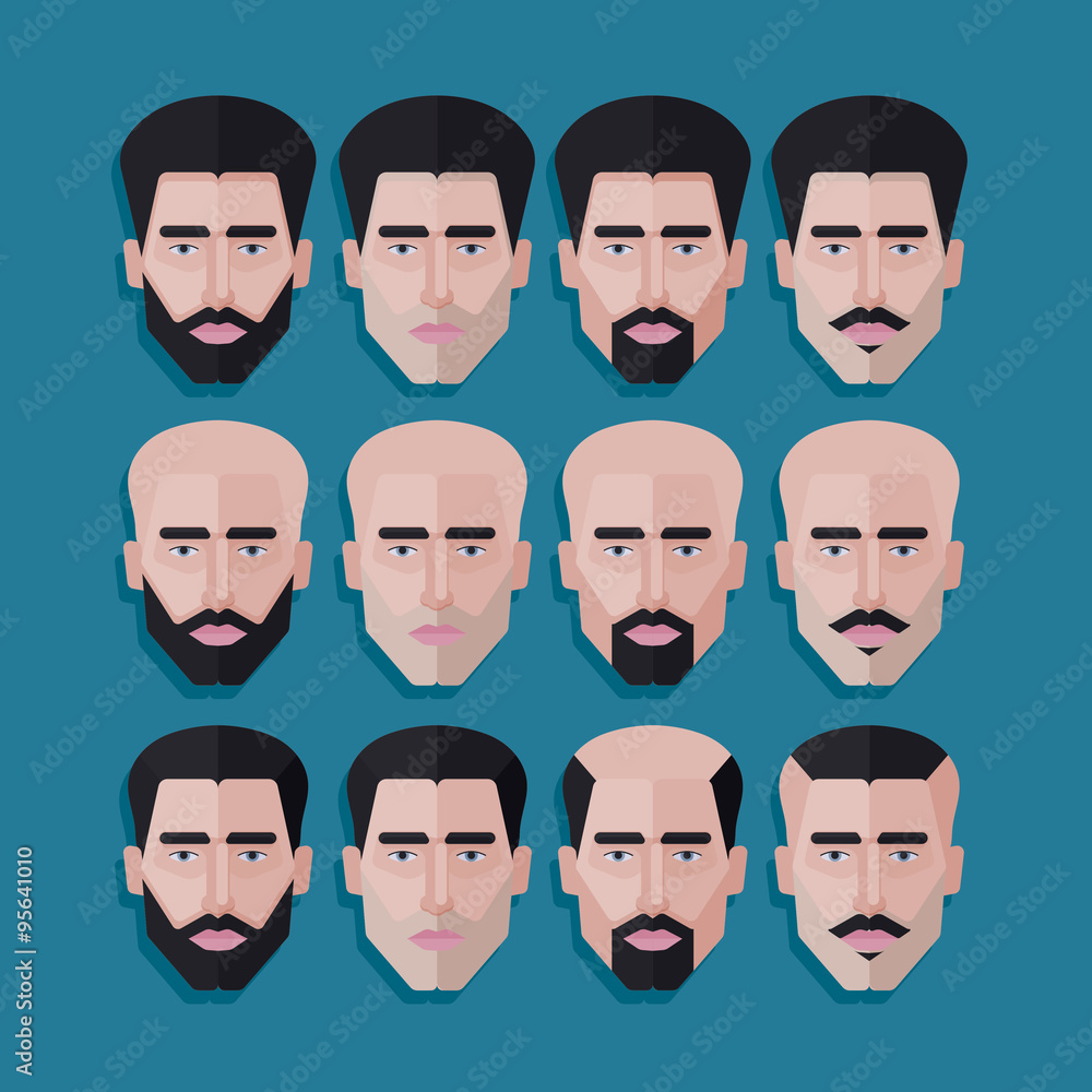 Fototapeta premium vector set of male faces in flat polygonal style