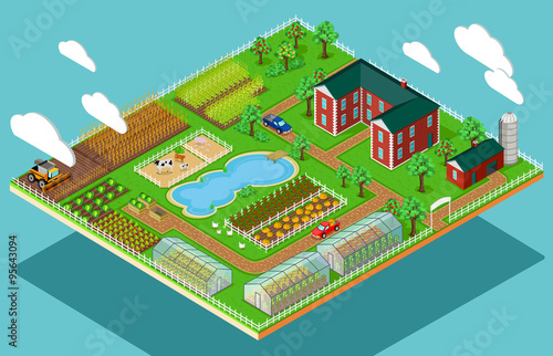 Isometric 3d Icon Flat Farm Agriculture