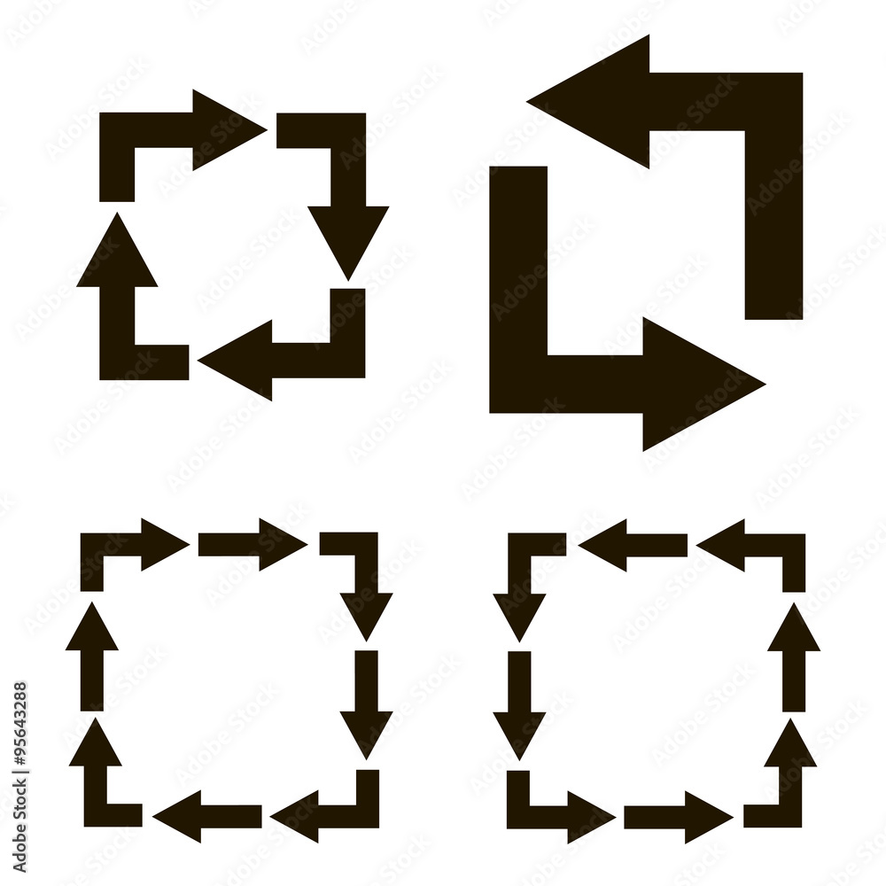 Black arrows with turns to form squares Black arrows with turns to form squares