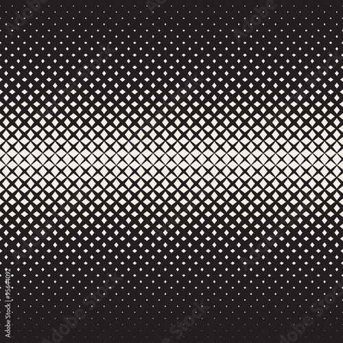 Vector Seamless Black and White  Cross Halftone Grid Gradient Pattern Geometric Background