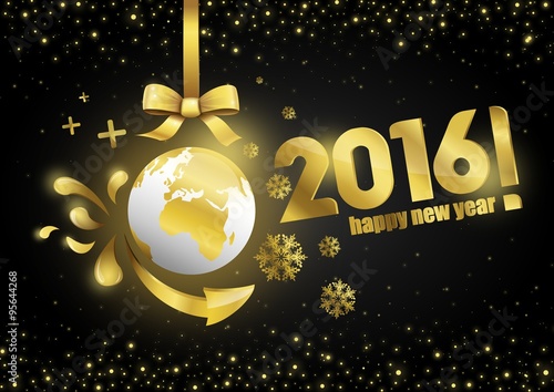 Happy New Year 2016 ! Gold version with Earth