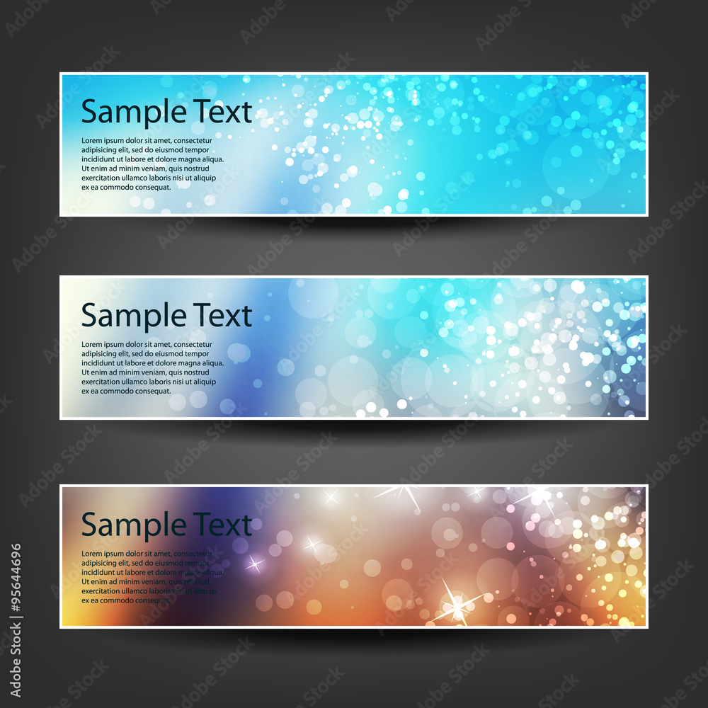 Set of Horizontal Christmas, New Year or Other Holidays Banner Background Designs - Colors: Brown, Blue, Orange