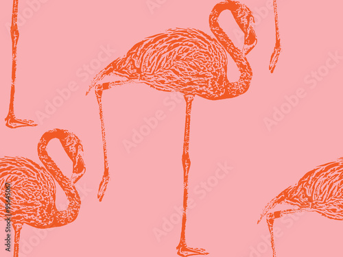vector vintage illustration of a pink flamingo. seamless animal pattern