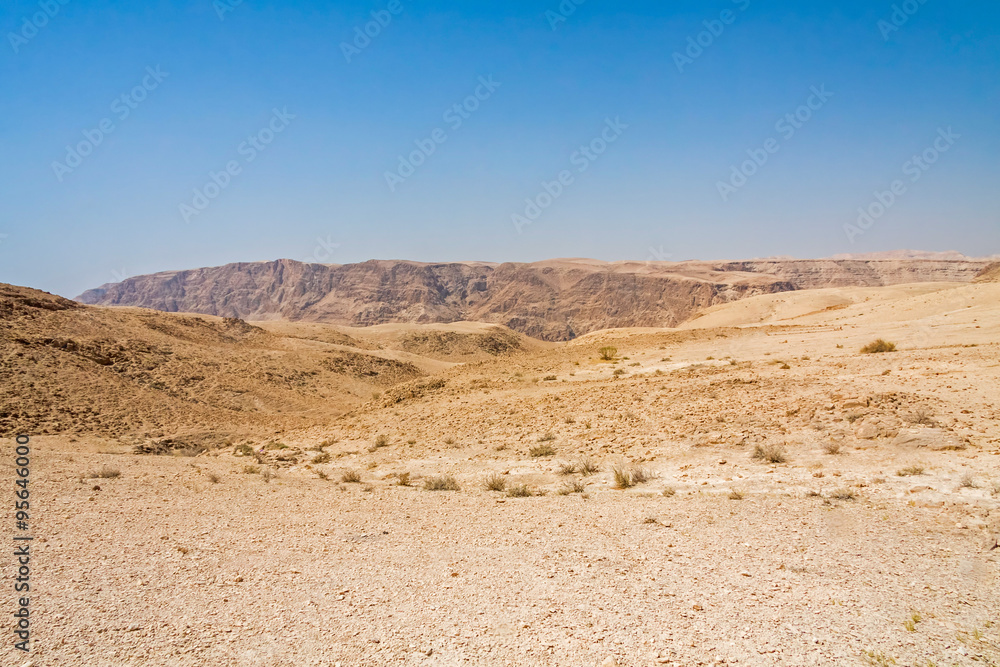 View on mountain landscape in Judean desert. Metzoke Dragot, Israel.
