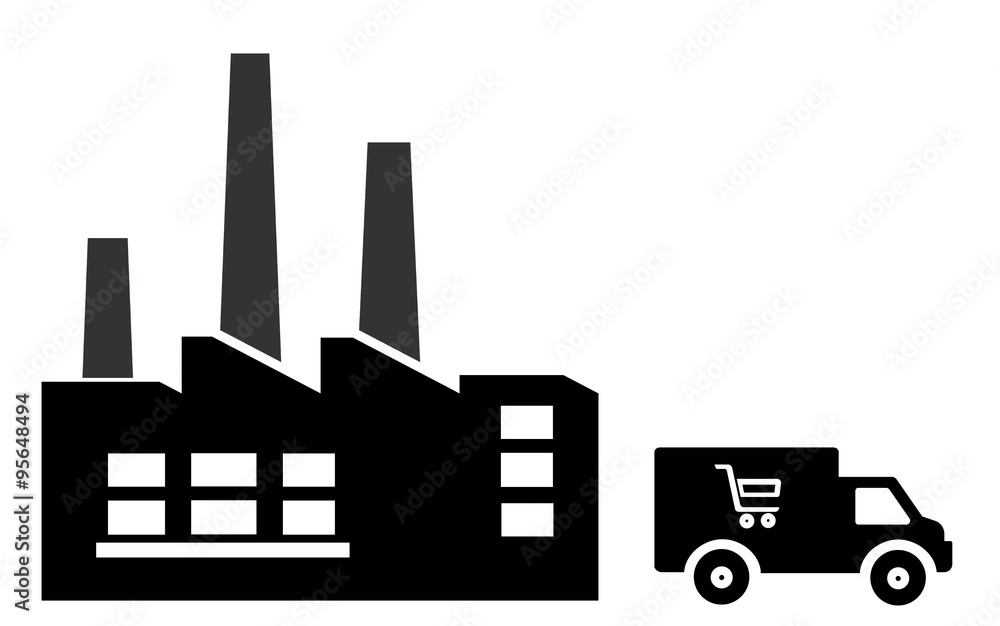 Camion de livraison et une usine