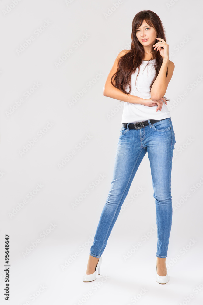 brunette in jeans brunette in jeans