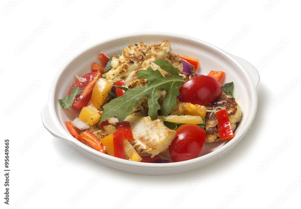 cauliflower fried with vegetables on a white background cauliflower fried with vegetables on a white background