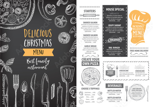 Christmas party invitation restaurant. Food flyer.