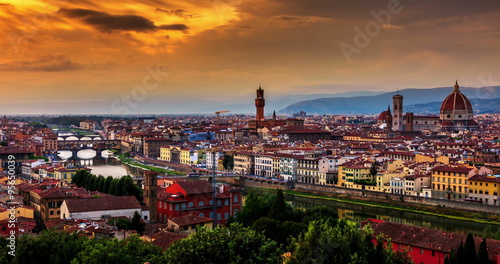 Florence or Firenze sunset aerial cityscape.Day to NIght photo