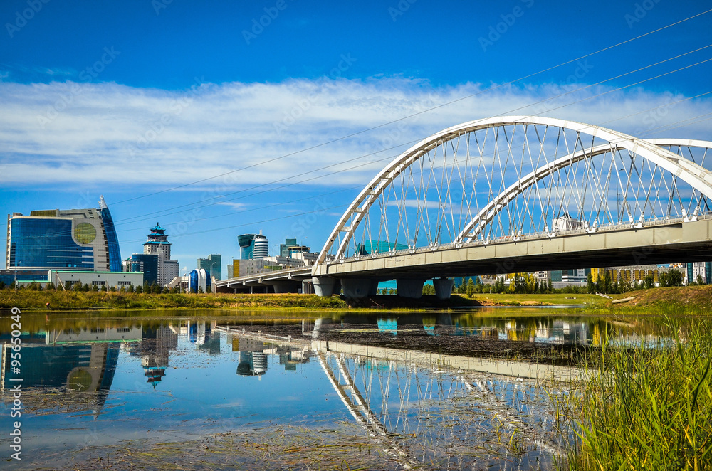Fototapeta premium Bridge over river, Astana, Kazakhstan