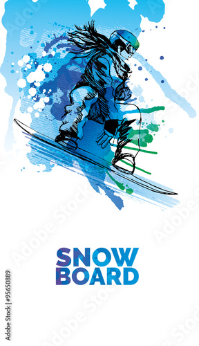 watercolor vector snowboarding girl