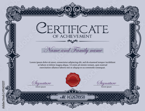 Antique Vintage Ornament Frame Certificate of Achievement Blue